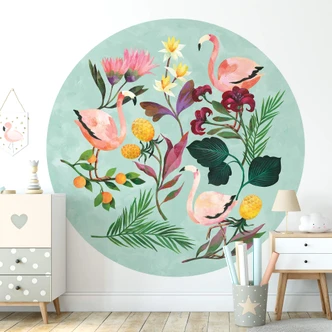 Fototapet - Rundt Blanz - Sommer flamingo  - vliesetapet/selvklæbende non-woven tapet 