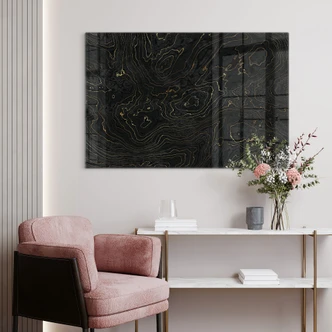 Tableau en verre Lignes abstraites noir et or - Amini 