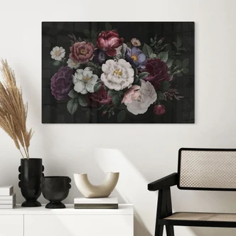 Tableau en verre Fleurs Nature morte style Redouté - Décorations Bloomery 