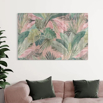 Glasbild Tropenblätter im Dschungel Rosa - Bloomery Decor 