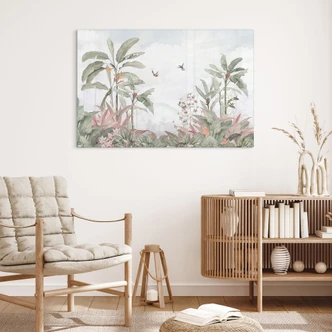 Glasbild Tropische Idylle mit Kolibri Blau - Bloomery Decor Glasbild Tropische Idylle mit Kolibri Blau - Bloomery Decor