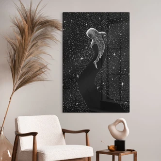 Tableau en verre Le requin-baleine dans l'océan des étoiles - Cakir 