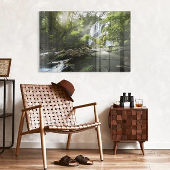 Glasbild Wasserfall im Wald - Naturlandschaft - Foto 