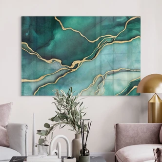 Glasbild Marmor in Gold-grün - Haase 