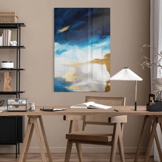 Tableau sur verre Coup de pinceau bleu et or - Haniff 