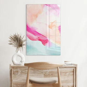 Tableau sur verre Coup de pinceau rose et turquoise - Haniff 