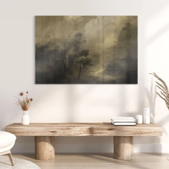 Tableau en verre Arbres dans la brume du crépuscule - Hobday 