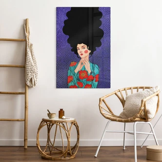 Tableau en verre Femme en robe coquelicot - Hülya 