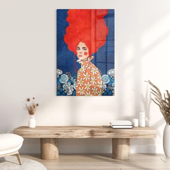 Tableau en verre Femme aux cheveux roux et aux fleurs - Hülya 