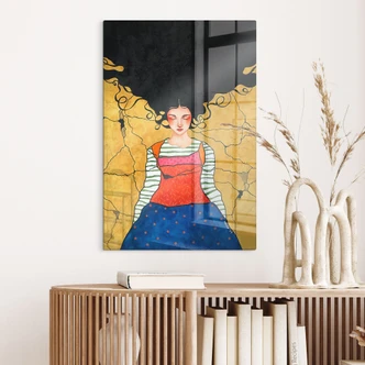 Tableau en verre Rêveuse dans la lumière dorée - Hülya 