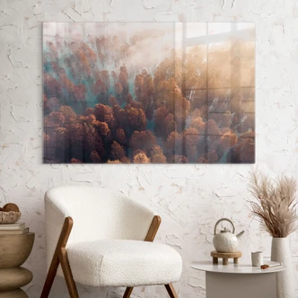 Tableau sur verre Forêt d'automne dans le brouillard - Ioricon 