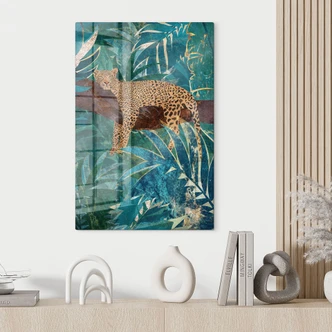 Tableau en verre Léopard dans la jungle émeraude - Manovski 