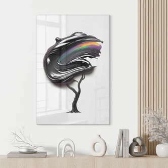 Glasschilderijen Boom met zwarte 3D kroon - Mielu Glasschilderijen Boom met zwarte 3D kroon - Mielu