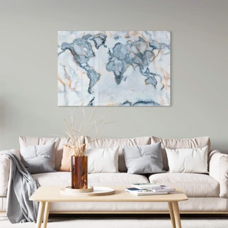 Glasschilderij Mielu - Wereldkaart Marmerlook 
