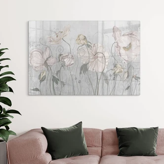 Glasbild Blumen im Vintage Stil in Grau - Ms Tiff 