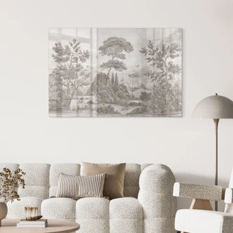 Glasbild Landschaft mit Gartenlandschaft in Beige - Ms Tiff 