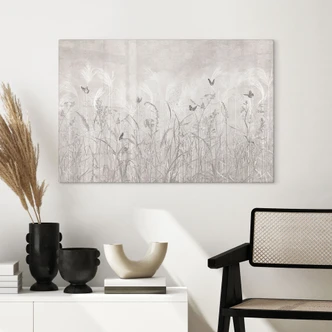 Glasschilderijen Wilde bloemenweide met vlinders in Scandinavisch design - Ms Tiff 