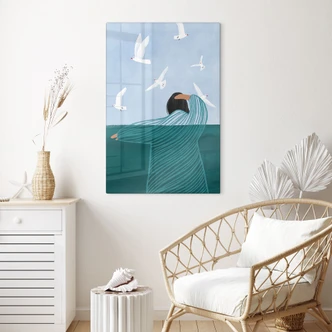 Glasbild Frau mit Möwen am Meer - Müller 