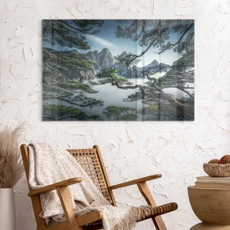 Tableau en verre Forêt de pins dans les montagnes Huang Shan - NingYun Ye 