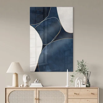 Tableau sur verre Équilibre géométrique en bleu et blanc - Paksoylu 