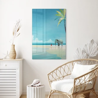 Tableau sur verre Plage des éléphants en Inde - Rivers 