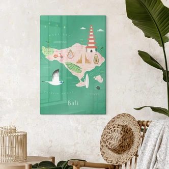 Tableau sur verre Carte de Bali - Rivers 