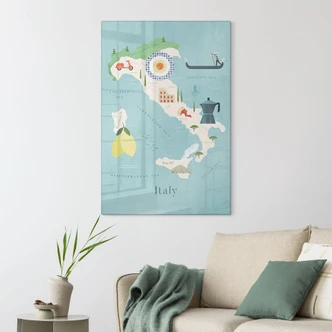 Glasbild Karte von Italien - Rivers 