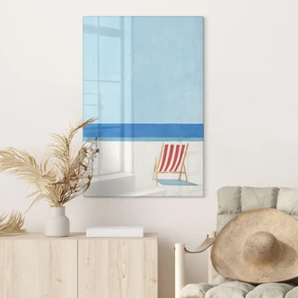 Tableau en verre Été - Chaise longue avec vue sur la mer - Rivers 