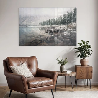 Tableau en verre Forêt d'hiver au bord du lac - Rostovskiy 