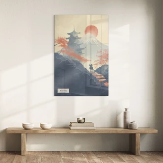 Tableau verre Lever de soleil sur la pagode | Paysage japonais - Roze 