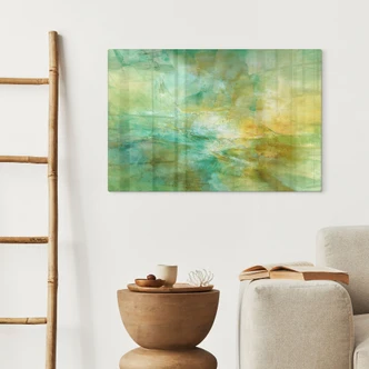Tableau en verre Horizon abstrait en vert citron - Schmucker 