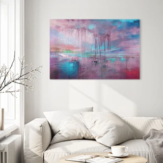 Glasbild Violetter Regen über blauem Dunst - Schmucker 