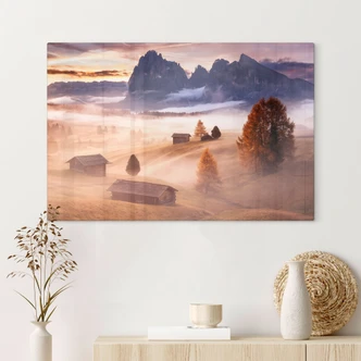 Tableau en verre Brouillard d'automne dans les Alpes - Selagea 