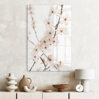 Tableau en verre Branche avec fleurs de cerisier blanches - Sisi & Seb 