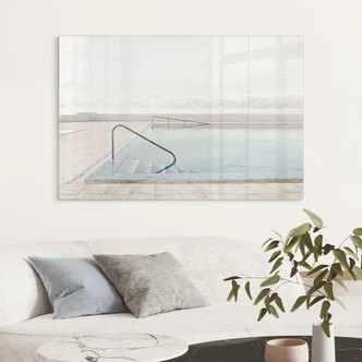 Tableau sur verre Piscine à débordement avec vue sur les nuages - Steinkopff 