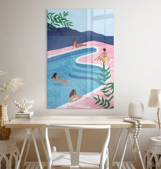 Tableau sur verre Détente au bord de la piscine - Tomljanovic 
