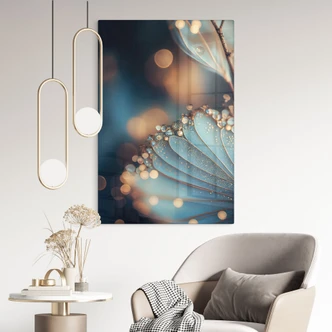 Glass Wall Art Blue Blossom with Dewdrops - Treechild 