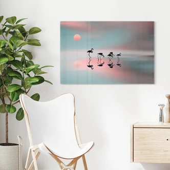 Glasschilderij Natalia - Flamingo Family 