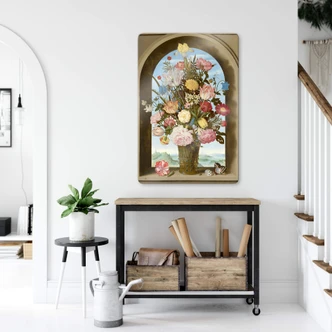 Glasbild Bosschaert - Blumenvase in einer Fensternische 