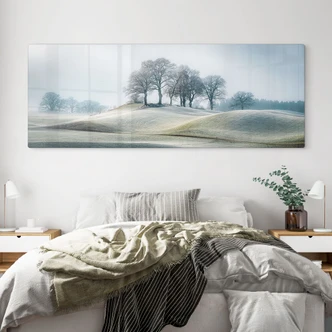 Tableau verre Paysage de collines glaciales - Homme de fer - Panorama 
