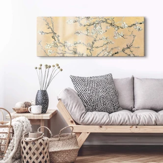 Glasschilderij van Gogh Amandelbloesem crème - panorama Glasschilderij van Gogh Amandelbloesem crème - panorama