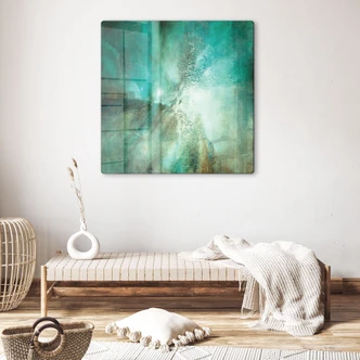 Tableau en verre Turquoise abstrait dans la lumière et la structure - Schmucker - Carré 