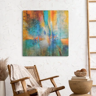 Tableau en verre Lumière urbaine en bleu et orange - Schmucker - Carré 