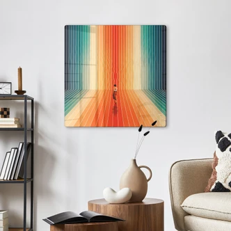 Tableau sur verre Femme devant un décor arc-en-ciel - Taudalpoi 