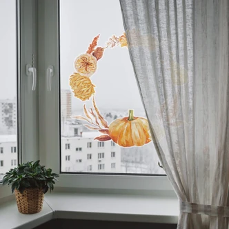 Fensterbild Goldener Herbstkranz Fensterbild Goldener Herbstkranz