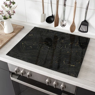 Afdekplaat fornuis Abstracte lijnen zwart-goud - Amini 