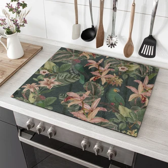 Herdabdeckplatte Dschungel mit Papageien Nachtgrün - Bloomery Decor 