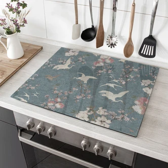 Herdabdeckplatte Kraniche im Kirschblüten-Rausch Blau - Bloomery Decor 