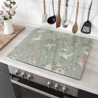 Herdabdeckplatte Kraniche im Kirschblüten-Rausch Grün - Bloomery Decor Herdabdeckplatte Kraniche im Kirschblüten-Rausch Grün - Bloomery Decor