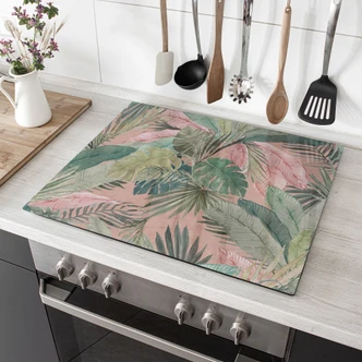 Herdabdeckplatte Tropenblätter im Dschungel Rosa - Bloomery Decor 